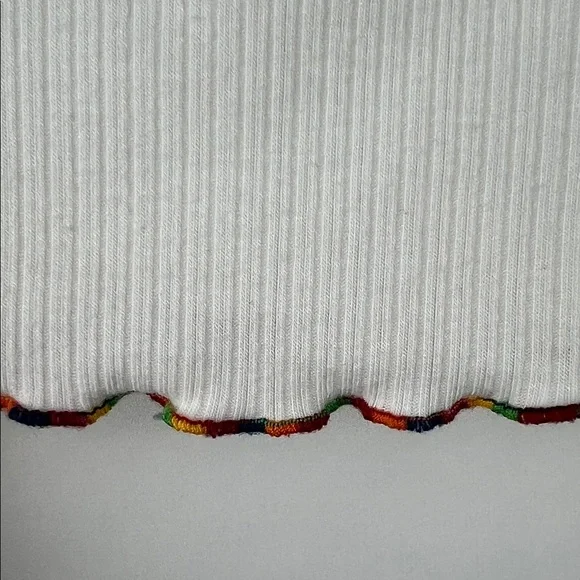 love, Fire White Rainbow Ruffled Off Shoulder Crop Top - Picture 12 of 15